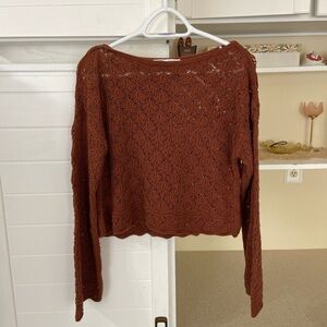 Brown Crochet Crop Sweater